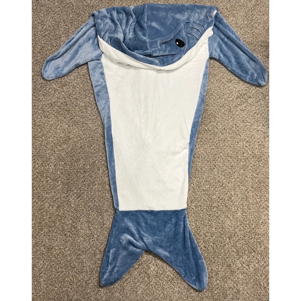 Shark Wearable Blanket Plush Fleece Sleeping Bag Blue White XL Adult